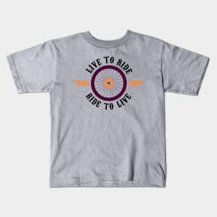 Violet bike wheel with winngs, Live To Ride, Ride to Live Kids T-Shirt